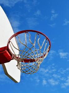 Which game has a basketball hoop and involves shooting the ball into it?