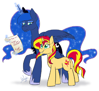 Hi and welcome to the quiz. Today you will (possibly) find out which MLP you are; Luna or Sunset.  Ok, first question! Who is your favorite character?