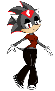 You look up to see a black hedgehog with a white cresent shape on her forhead. She helps you up and smiles. "Hey, my name is Crimson sorry aboout that" She says smiling. "Its fine, my names __. Nice to meet you." Say say nodding to her. "__...__...where have I heard that name before?" See sees your necklace and smiles. "__ the human?" She says and you pause. "How did you know?" Crimson points to your necklace and says "The guy who gave you that necklace told me EVERYTHING"