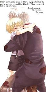 What do you think of this picture? It says "Gilbert can't stand the sound of others crying. When Ludwig would cry, he would do everything he could to make him feel better...even if that meant holding him for hours."