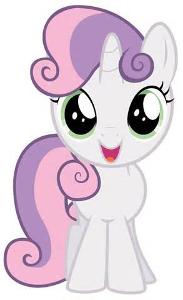 Just then, a white Filly with Violet Mane enters.  Rarity : That's Sweetie Belle! My younger sister! A total Music addict, you know... Twilight : That's Right! Sweetie Belle : Hi there, Dodo! Wanna Play?