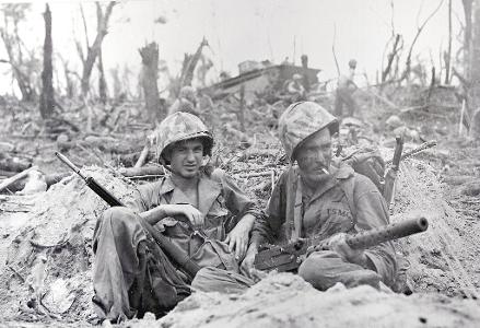 At the battle of Peleliu, what did the American soldiers use as weapons?