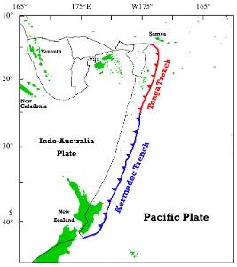 Where is the Kermadec Trench located?