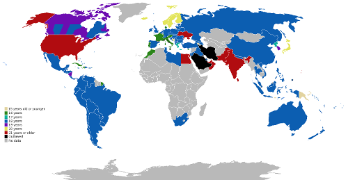 What is the legal drinking age in most countries?