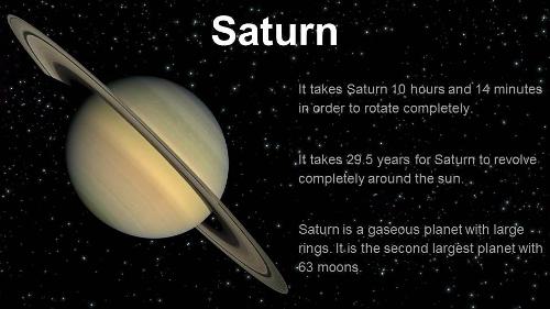 Saturn day, year ,distance , temprature, size ?