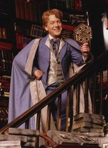 What is the name of the British actress who plays the parent of a Gryffindor student who admires Gilderoy Lockhart and his books and what she believes is his own work when really unknown to all fans he is a fraud?