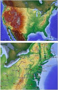 Which mountain range runs along the eastern seaboard of the United States?