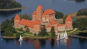 When was the construction of the Trakai Island Castle began?