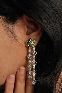 What is the term used for earrings that have a long, thin chain that passes through the ear piercing?