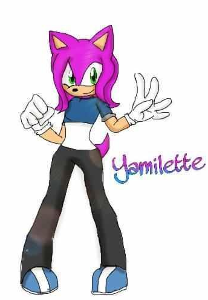 You turn around to see a bright pink hedgehog with shoulder length hair whearing blue and white. "Yamiliette!" The three cry and tackle her. You laugh and see sees you laughing.She gets up and smiles "Hey, I'm Yamilette! I've never seen you before...are you a friend of Skys?" She askes. "No, but i can't wait to wish her a happy Bday!"