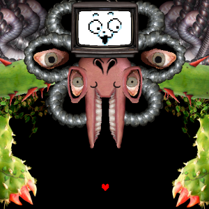 Is it weird or funny that Temmie has her face on Omega Flowey's body?