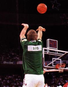 In which cities did Larry Bird win his three 3-point contests?