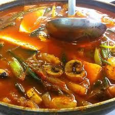 "Maeun-tang or spicy fish stew is a hot spicy Korean cuisine fish soup boiled with gochujang, kochukaru, and various vegetables."  Wikipedia.