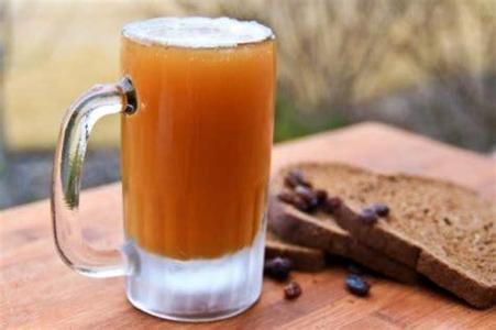 Kvass?  “Kvass is a refreshing fermented beverage with slight carbonation. Although it has a very slight alcohol content, it is not considered an alcoholic beverage. It is made from black or regular rye bread or doug.”