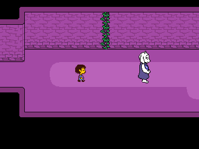 What is the song called that plays when Toriel needs you to walk alone to the other side of the room, but where she just hides behind a pillar?
