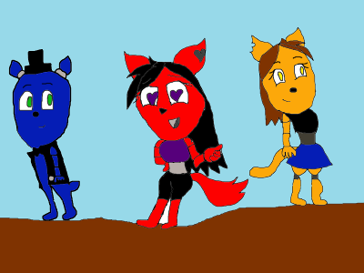You went to another room and saw three new animatronics. A red Fox, a blue bear, and a yellow cat. "That's Anisha, Dylan, and Katrina," Scott said to you before everyone left. You started your shift and (ending here. XD)