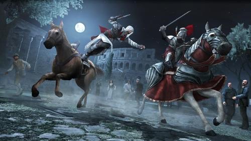 When Ezio saves Pietro at the Colosseum, what does he demand as payment?