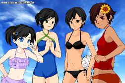 my oc's at the beach (Lily(center left) Raven(center right) the other two have not been named yet)