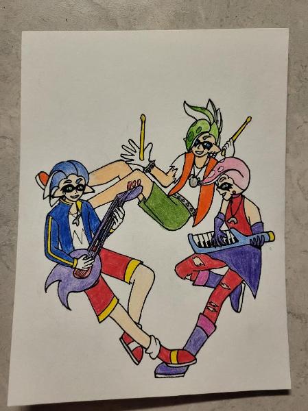 I'm not good at designing outfits but here's Sonic Underground as a Splatoon idol group lol