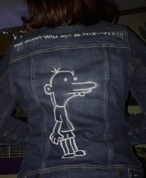 here’s me wearing the manny jacket, excuse the chalk and the fact that his arm looks broke