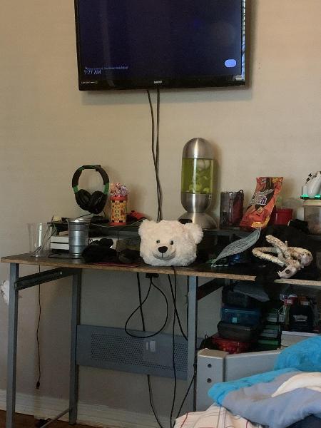 My boyfriend just sent me this photo, It's of the Teddy bear that I gave him and told him to destroy