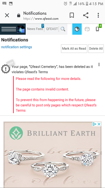 Oof they deleted my cemetary because they thought I was advertising Qfeast's death