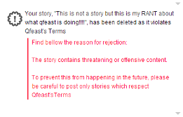 it had no abusive content what so ever!! eff u qfeast!!!!! u need to get laid -_-