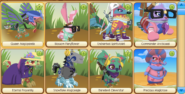 You can switch your animal. These are mine. Eagle, bunny, arctic wolf, seal, wolf, etc.