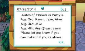 Dates of Fireworks Parties This Week in AC:NL! Comment if You Can Come!
