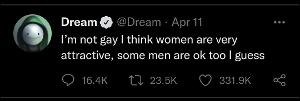 Dream isn't gay, he's bisexual with a preference for women can yall-