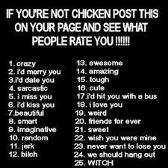 I'm no chicken! So which would you rate me? :3
