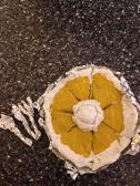 look i made a clay pumpkin pie and clay vanilla ice cream and tinfoil utensils