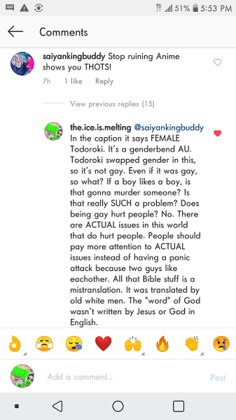 What this person commented on a fem Todoroki AU x Deku comic on Insta