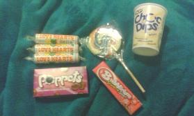 My sweet haul! I did have another packet of Love Hearts and a packet of Refreshers, but I ate them.